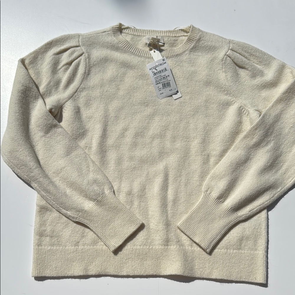 Caslon Cream Puff Sleeve Sweater NWT Soft Cozy Minimalist Quiet Luxury Size S - Picture 1 of 3
